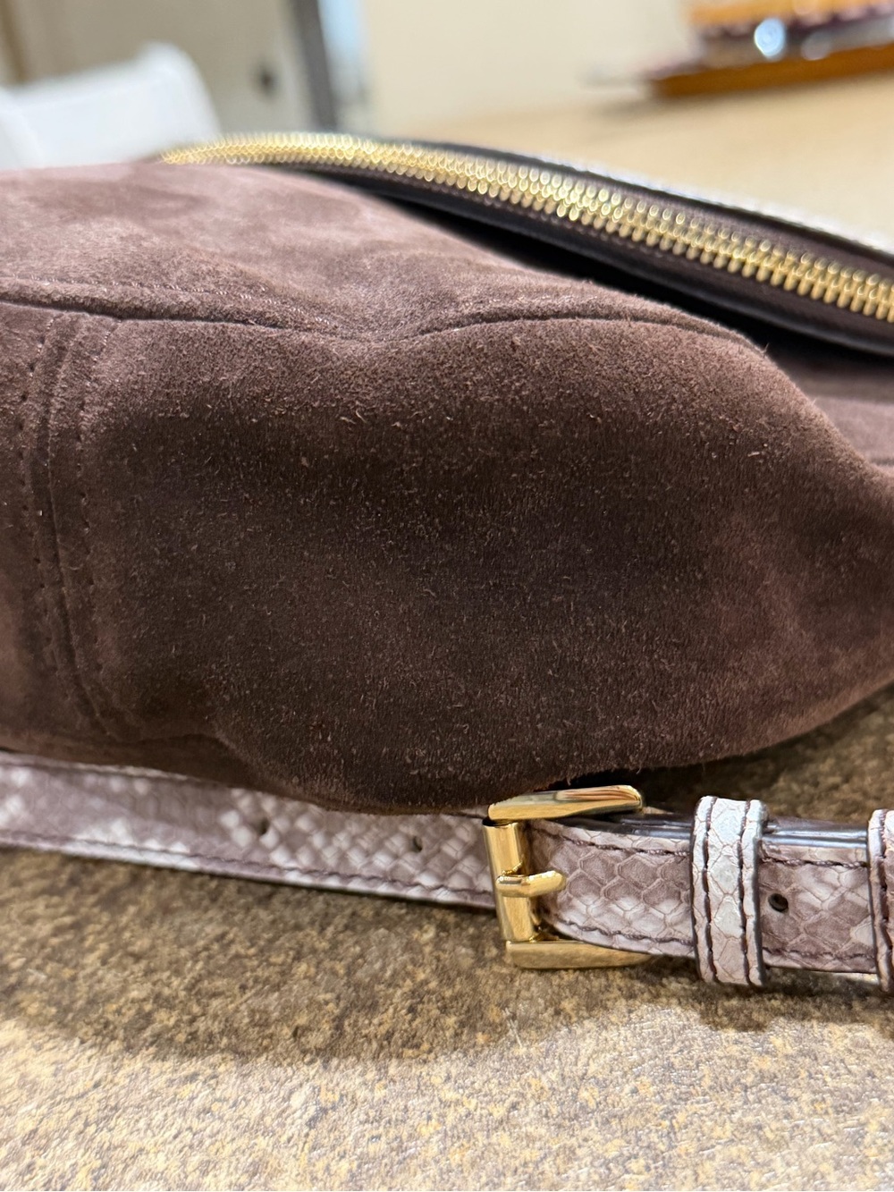 Michael Kors Brown Suede Crossbody with Snake-Print Flap - Picture 7 of 12